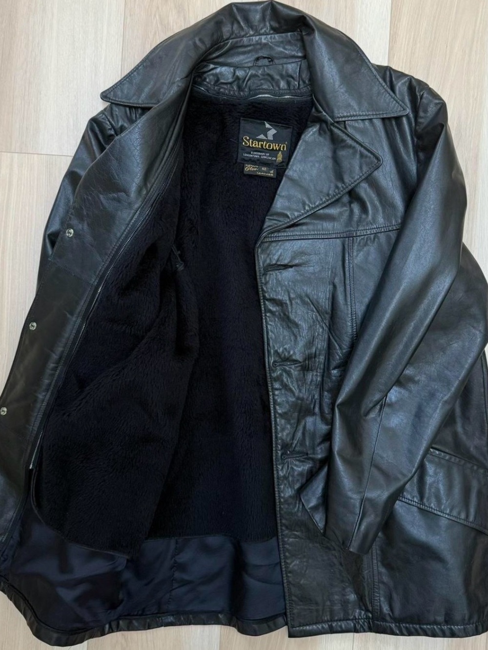 Vintage 70s Men’s Black Leather Jacket Size 42 Longline